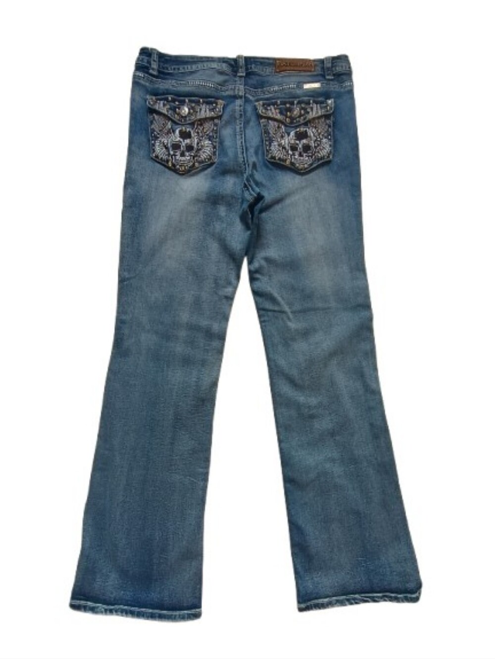 Platinum Plush women's Skull & Wings Rhinestone Denim Boot cut Jeans Size : 15